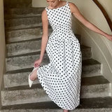 Sleeveless Polka Dot Casual Maxi Dress