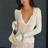 Slim Polo Neck Solid Minimalist Long Sleeve Tee