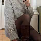 Solid 3D Chunky Cable Argyle Crewneck Loose Sweater