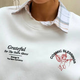 Solid Angel Print Thickened Crew Neck Sweatshirt