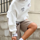 Solid Angel Print Thickened Crew Neck Sweatshirt