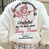 Solid Angel Print Thickened Crew Neck Sweatshirt