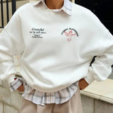 Solid Angel Print Thickened Crew Neck Sweatshirt