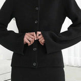 Solid Cinched Waist Elegant Minimal Cardigan Sweater