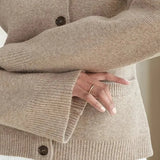 Solid Cinched Waist Elegant Minimal Cardigan Sweater
