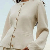 Solid Cinched Waist Elegant Minimal Cardigan Sweater