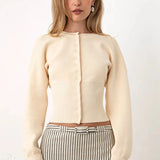 Solid Color Button Long Sleeve Slim Cardigan Sweater