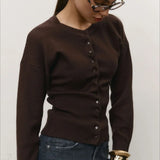 Solid Color Button Long Sleeve Slim Cardigan Sweater