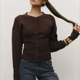 Solid Color Button Long Sleeve Slim Cardigan Sweater