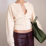 Solid Color Button Long Sleeve Slim Cardigan Sweater