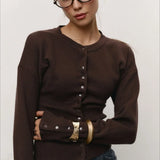 Solid Color Button Long Sleeve Slim Cardigan Sweater