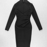 Solid Color Dress Long Sleeve Large V-neck Bandage Dress