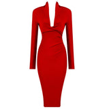 Solid Color Dress Long Sleeve Large V-neck Bandage Dress