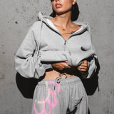 solid color hoodie Colorful Graffiti Letter Casual Pants Two Piece Set
