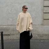 Solid Crewneck Lantern Sleeve Loose Sweater