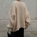 Solid Crewneck Lantern Sleeve Loose Sweater
