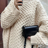 Solid Crewneck Lantern Sleeve Loose Sweater