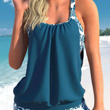 Solid Hanging Neck Tankini Two Piece Set