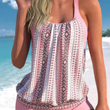 Solid Hanging Neck Tankini Two Piece Set