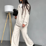 Solid Knit hooded Straight-Leg Two Piece Set