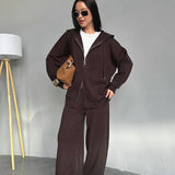 Solid Knit hooded Straight-Leg Two Piece Set