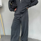 Solid Knit hooded Straight-Leg Two Piece Set