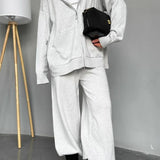 Solid Knit hooded Straight-Leg Two Piece Set