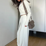 Solid Knit Short Zip Jacket Relaxed Pants Two Piece Set