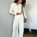 Solid Knit Short Zip Jacket Relaxed Pants Two Piece Set