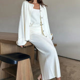 Solid Soft Minimalist Knit Cami Midi Skirt Three Piece Set