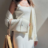 Solid Soft Minimalist Knit Cami Midi Skirt Three Piece Set