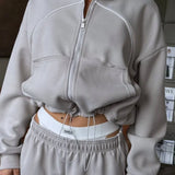 Sporty Color Block Hooded Straight-Leg Pants Two Piece Set