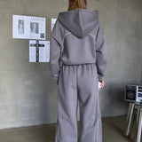 Sporty Color Block Hooded Straight-Leg Pants Two Piece Set