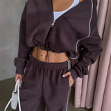 Sporty Color Block Hooded Straight-Leg Pants Two Piece Set