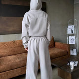 Sporty Color Block Hooded Straight-Leg Pants Two Piece Set