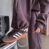Sporty Color Block Hooded Straight-Leg Pants Two Piece Set