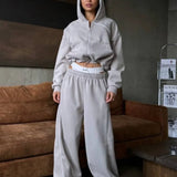 Sporty Color Block Hooded Straight-Leg Pants Two Piece Set