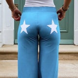 Star Print Stretchy High Waist Straight Leg Pants