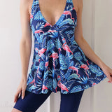 Straped Print Beach Dress Two Piece Set