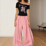 Streetwear Drawstring High-Waist Wide Pants