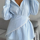Striped Lace Casual Long Sleeve Pants Scarf Three Piece Set