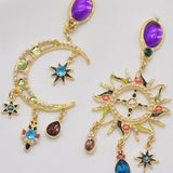 Sun & Moon Asymmetric Long Dangle Earrings
