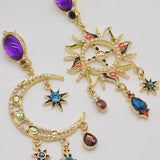 Sun & Moon Asymmetric Long Dangle Earrings