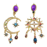 Sun & Moon Asymmetric Long Dangle Earrings