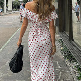 Sweet Ruffle Vacation Polka Dot Maxi Dress