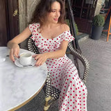 Sweet Ruffle Vacation Polka Dot Maxi Dress