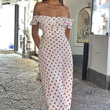 Sweet Ruffle Vacation Polka Dot Maxi Dress