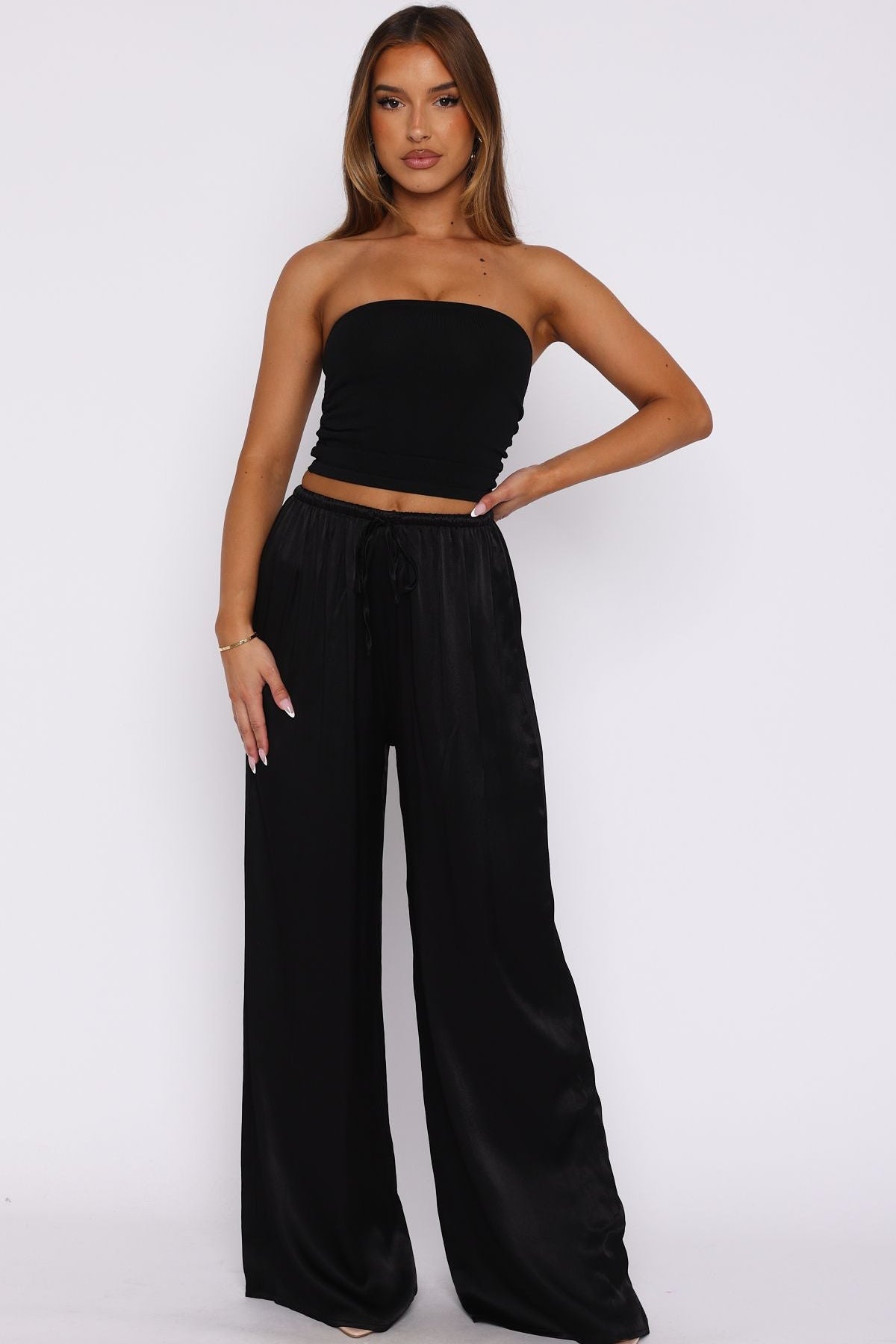 Catching Up Wide Leg Pants Black