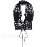 Tie Front Lace Halter Tank Top