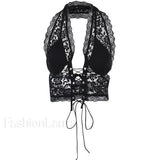 Tie Front Lace Halter Tank Top
